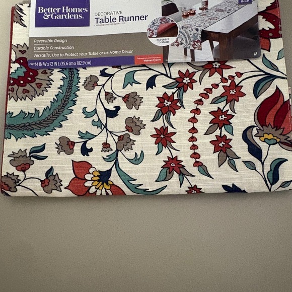 Better Homes & Gardens Reversible Floral Paisley Table Runner Red Teal 14x72 - Picture 6 of 6